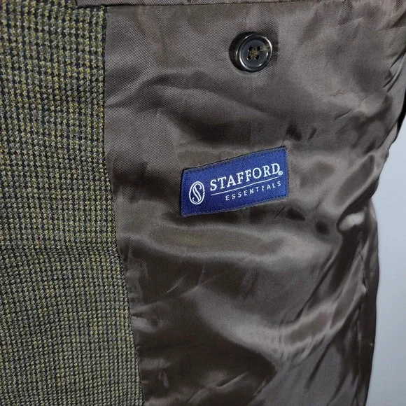Stafford Essentials Men's Sport Coat Blazer Two Button Olive Wool Classic‎ 46R
